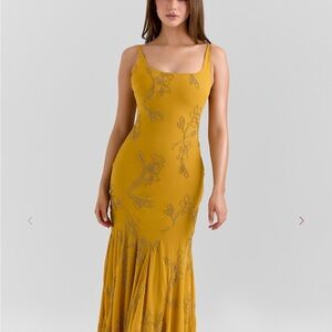 House of CB Yellow hand beaded maxi Dress, new without tags.